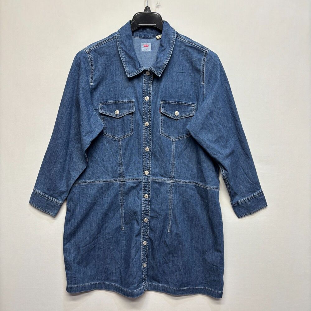 Levi's Women Ellie Denim Shirt Dress Size 2X Blue Cotton Blend D077 -25